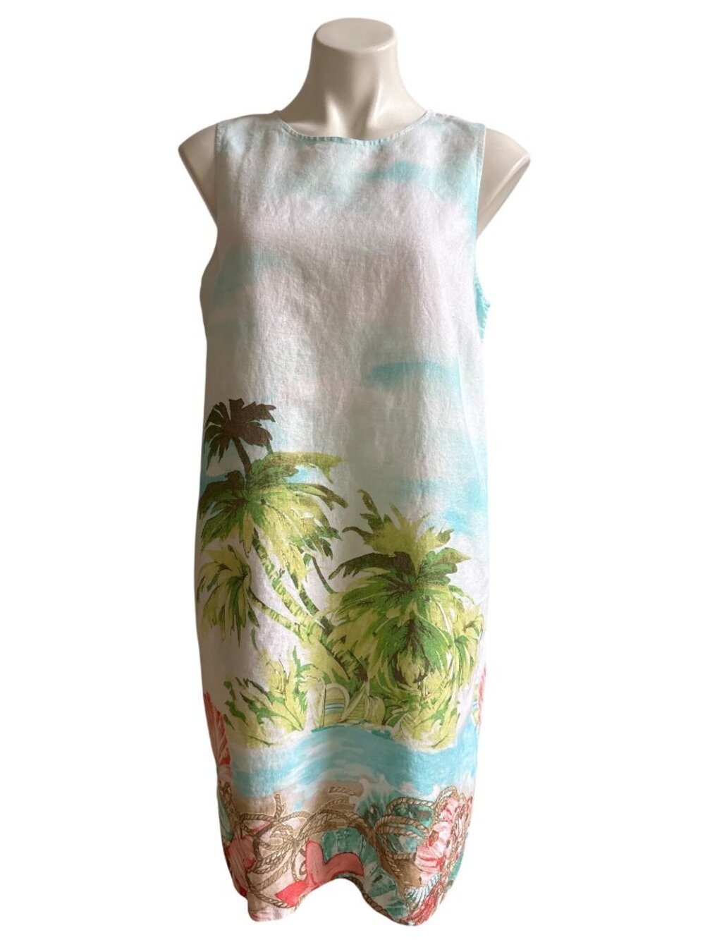 J. Jill Love Linen Women's Beach Palm Tree Tropical Print Shift Dress Size M - Picture 2 of 10